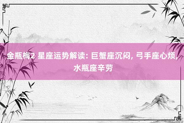 金瓶梅2 星座运势解读: 巨蟹座沉闷， 弓手座心烦， 水瓶座辛劳